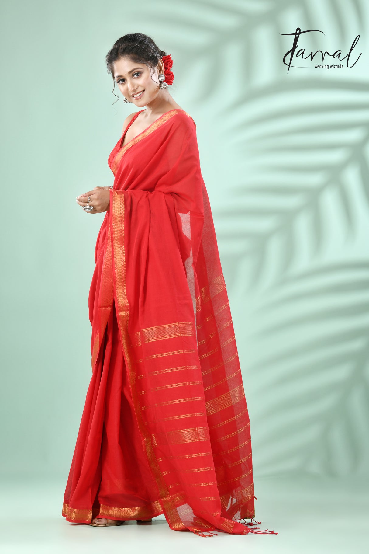 Red mangalgiri cotton handloom saree