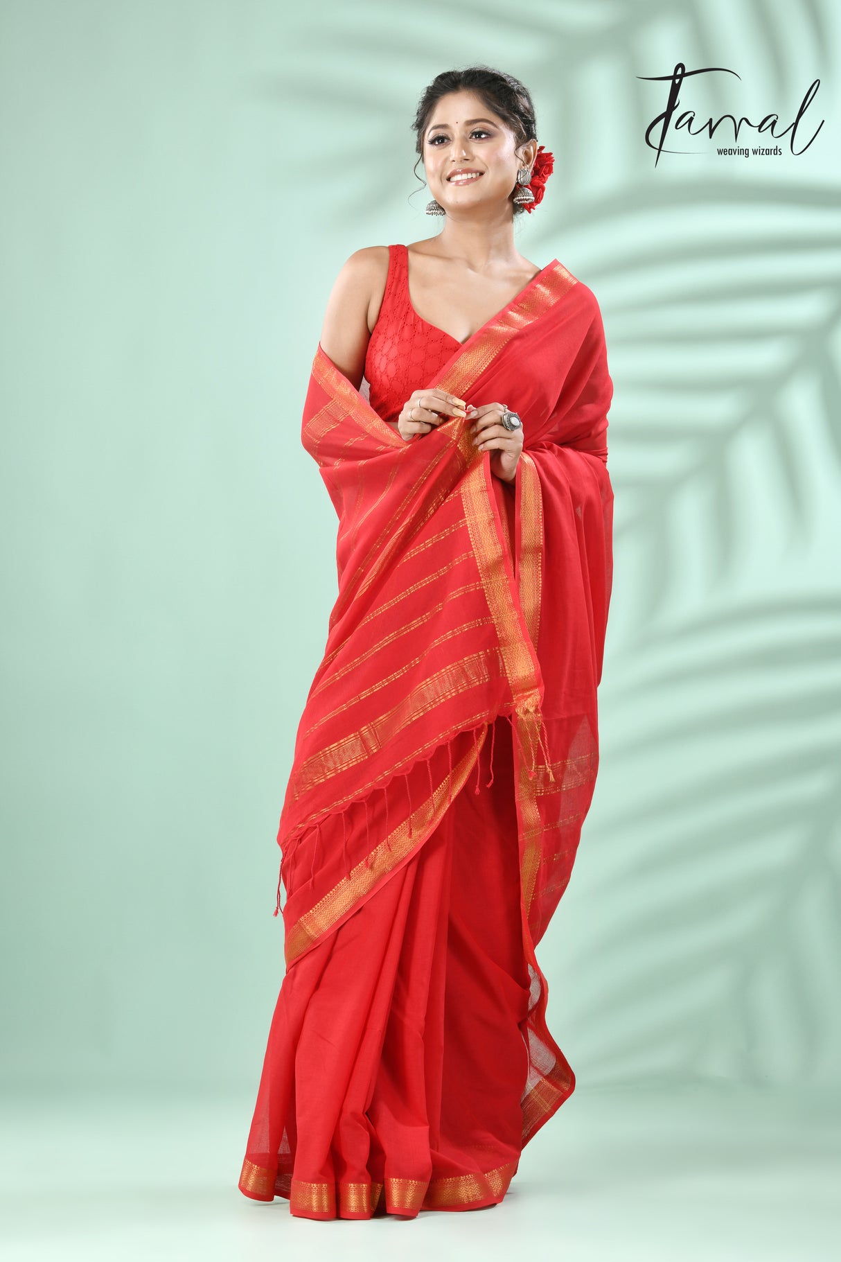 Red mangalgiri cotton handloom saree