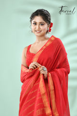 Red mangalgiri cotton handloom saree