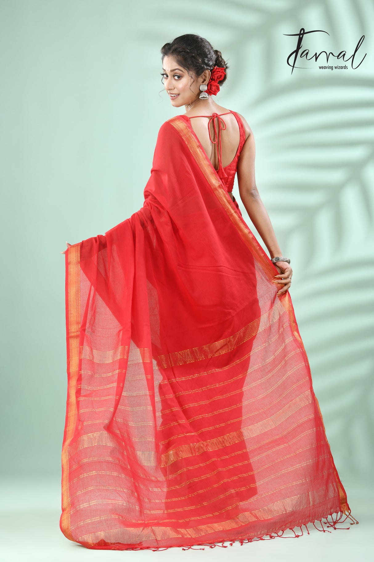 Red mangalgiri cotton handloom saree