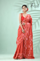 Red colour traditional Tussar silk handwoven jamdani saree