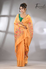 Golden Yellow with zari border bhagolpuri tusser silk embroidered saree