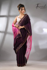 Dualtone black with hot pink pallu Matka silk handwoven jamdani saree