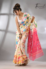 Offwhite with multi colour soft handloom dhakai jamdani saree