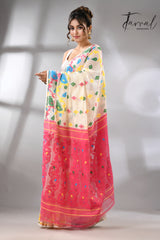 Offwhite with multi colour soft handloom dhakai jamdani saree