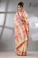 Muga with red border Tussar silk handwoven needle work jamdani saree