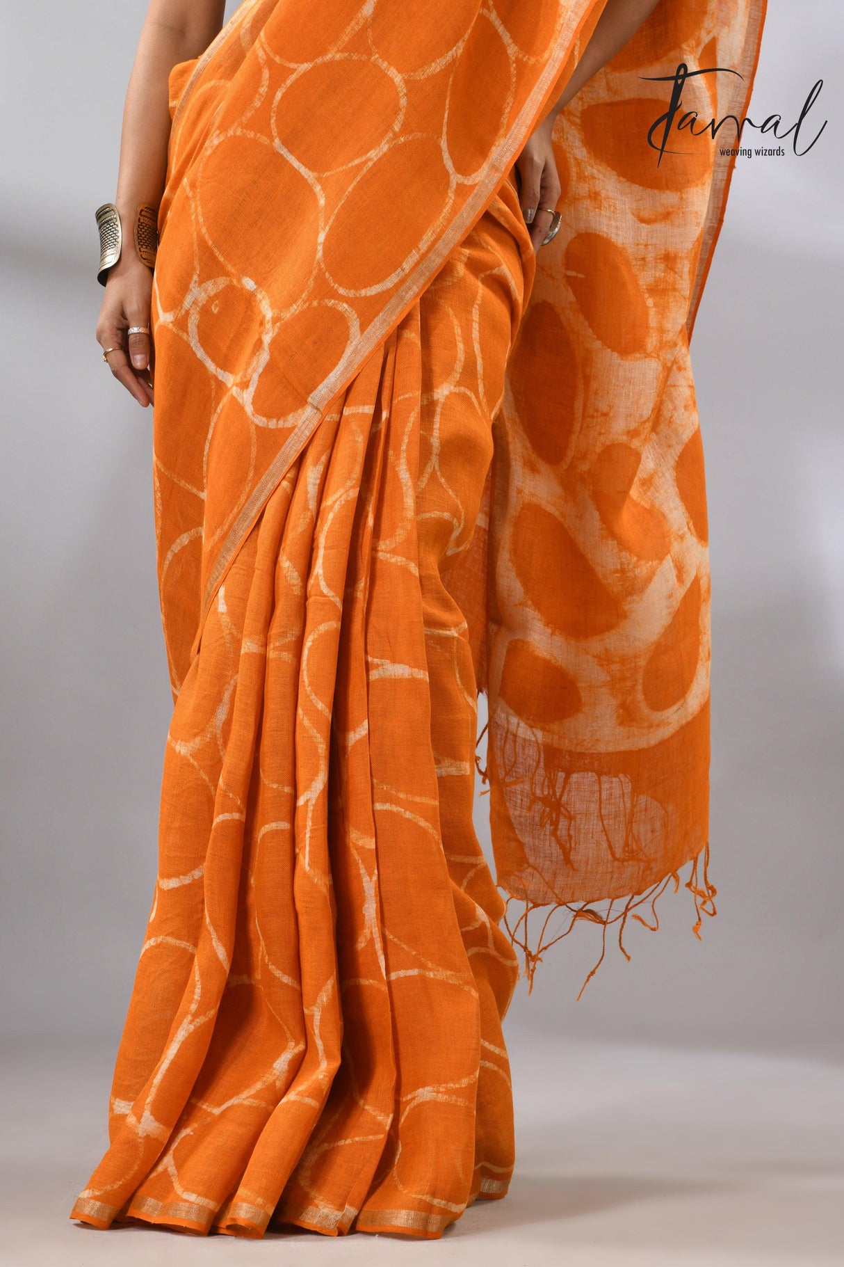 Saffron Linen Handcrafted Batik Silk Saree Bottom