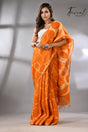 Saffron Linen Handcrafted Batik Silk Saree front