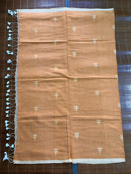 Saffron with white pure cotton jolphoring cotton handwoven jamdani saree - Tamal Boutique