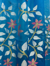 Sea blue floral muslin silk handwoven jamdani saree