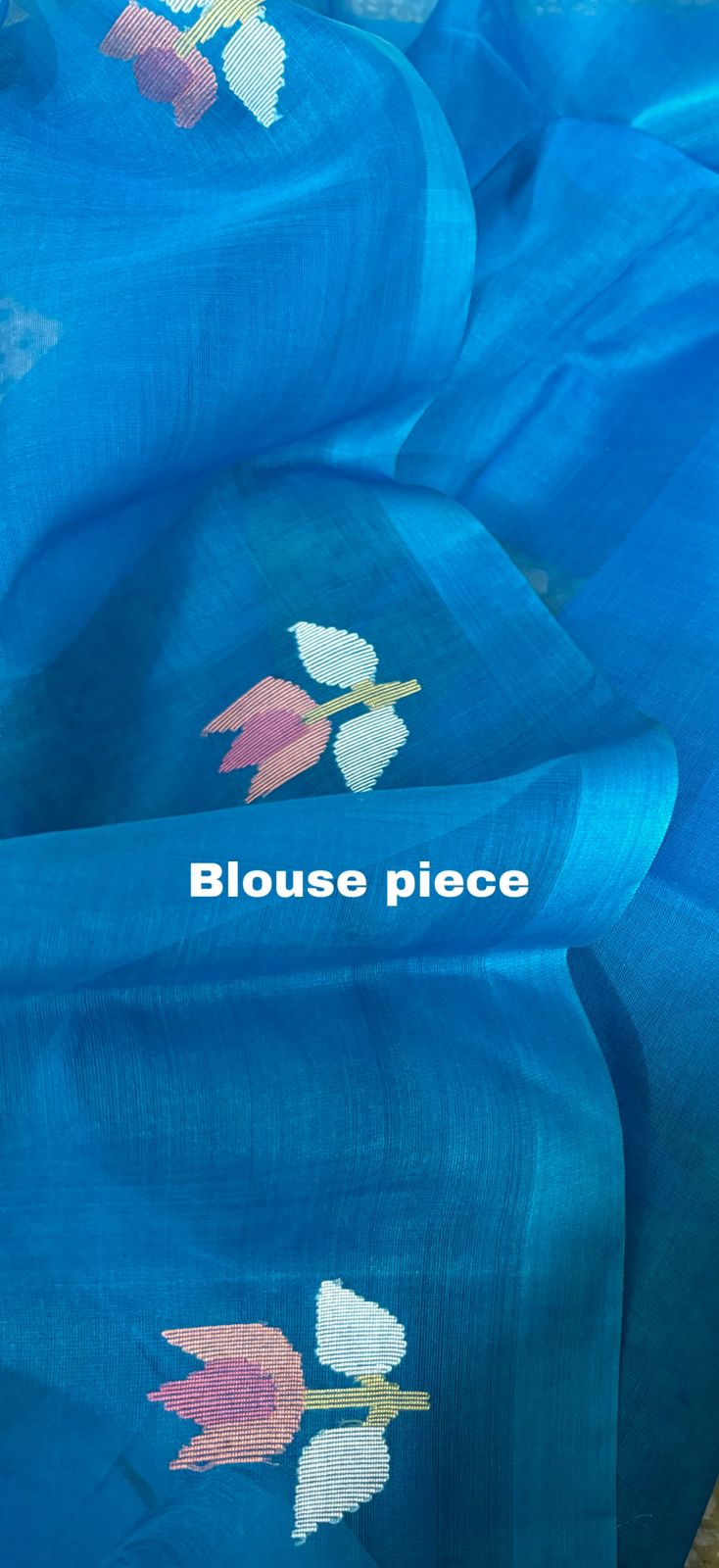 Sea blue floral muslin silk handwoven jamdani saree