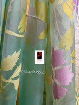 Sea green with multi colour & yellow border allover floral handwoven jamadani saree in muslin silk