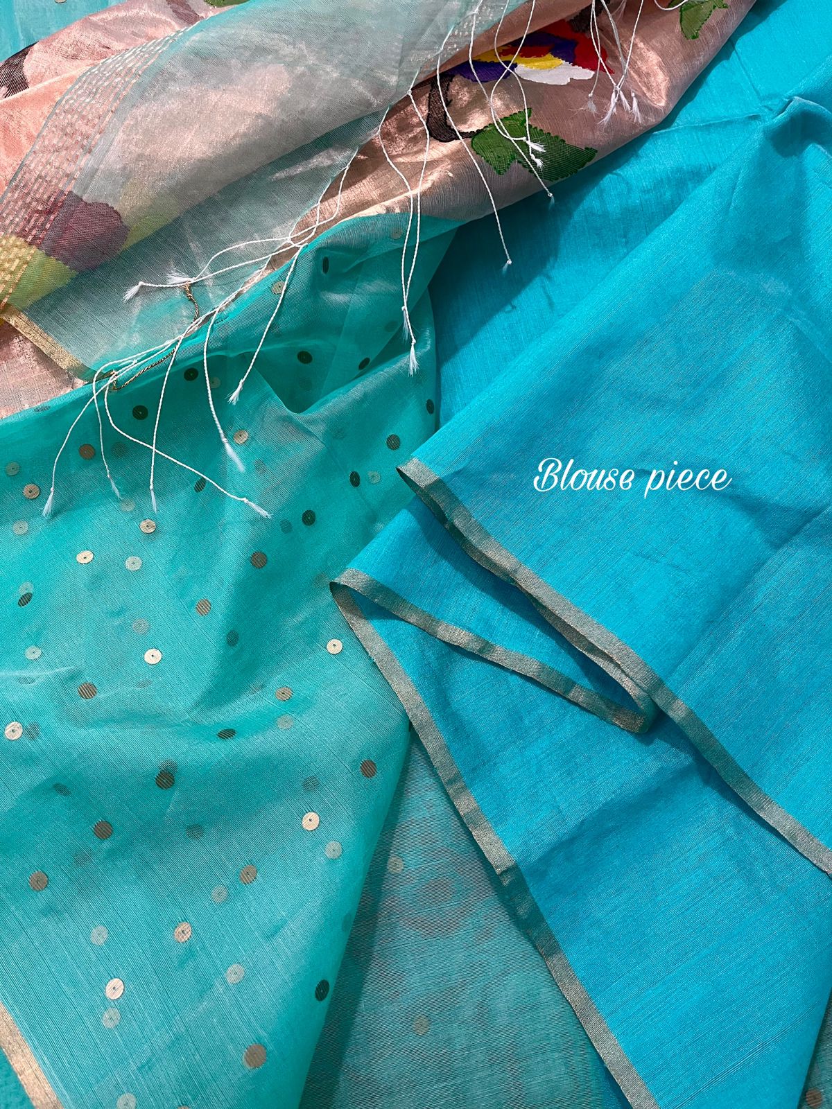 Sea green with paithani pallu sequins handwoven organza silk jamdani saree