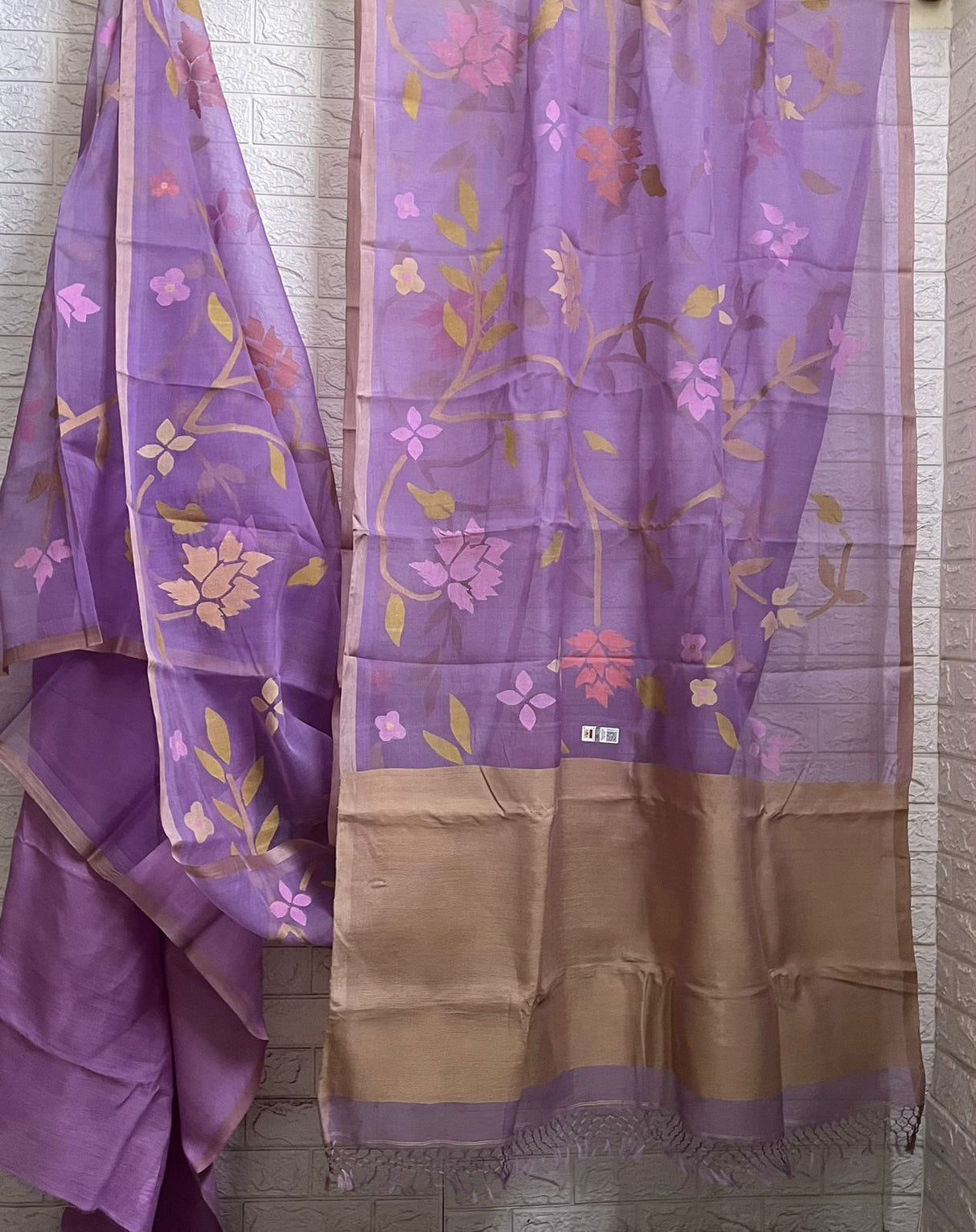 Sweet lavender with multi colour nag panchami allover floral handwoven jamdani saree