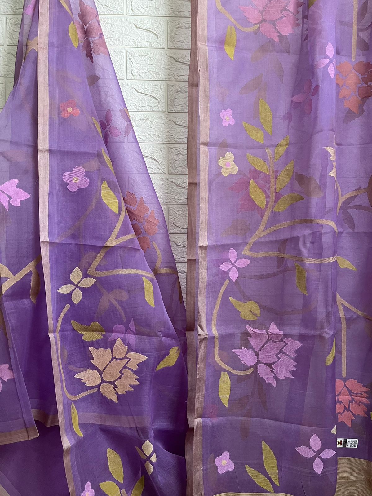 Sweet lavender with multi colour nag panchami allover floral handwoven jamdani saree