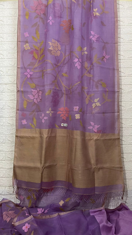 Sweet lavender with multi colour nag panchami allover floral handwoven jamdani saree