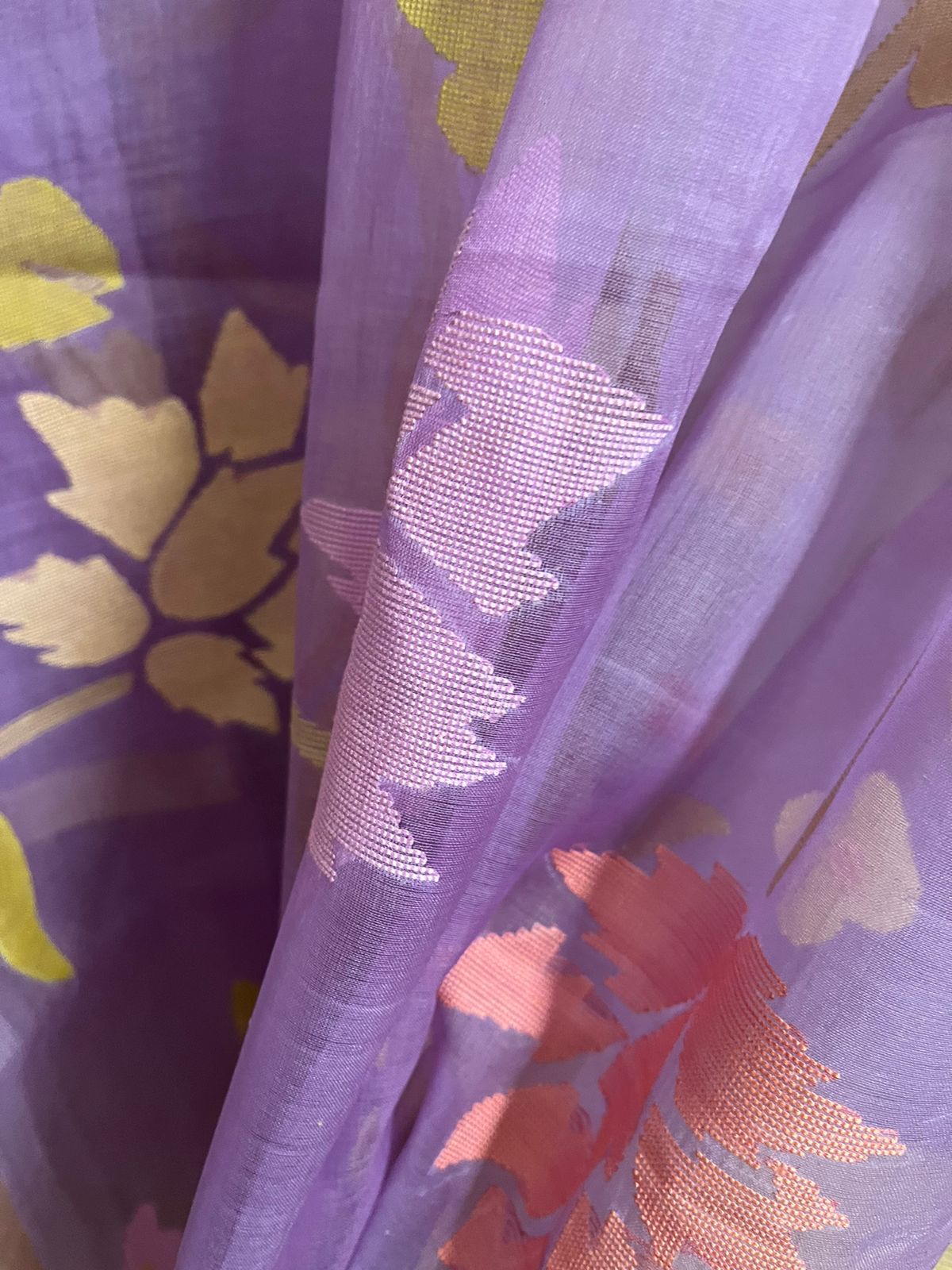 Sweet lavender with multi colour nag panchami allover floral handwoven jamdani saree