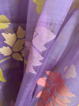 Sweet lavender with multi colour nag panchami allover floral handwoven jamdani saree