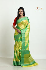 Green With Yellow Semi Georgette Benarasi Silk saree