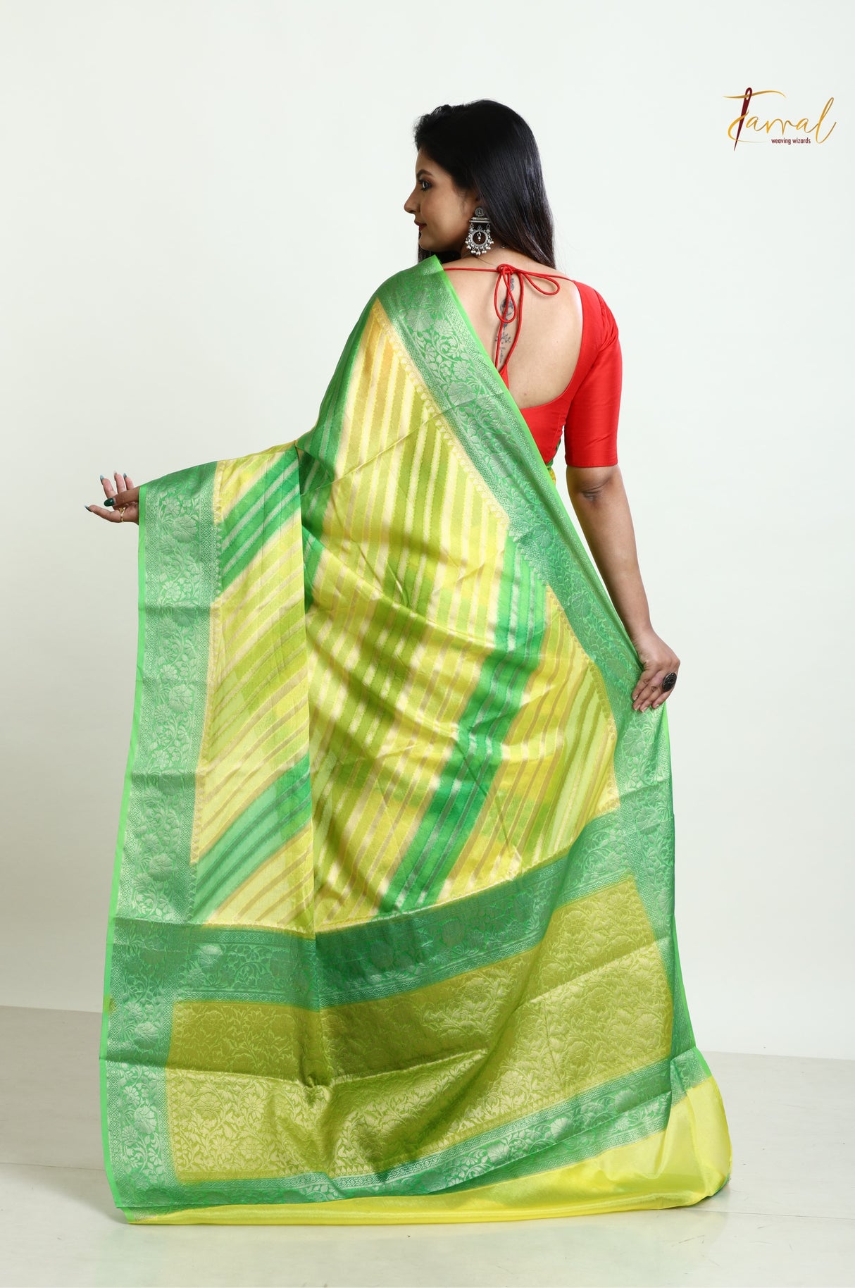 Green With Yellow Semi Georgette Benarasi Silk saree - Tamal Boutique