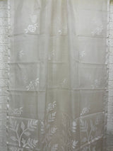 White self rose motifs handwoven muslin silk jamdani saree