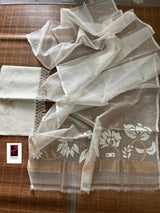 White self with zari kurti & dupatta set in muslin silk