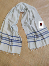 White with blue handcrafted cotton towel ( Pair )
