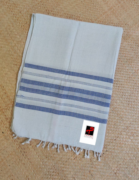 White with blue handcrafted cotton towel ( single )