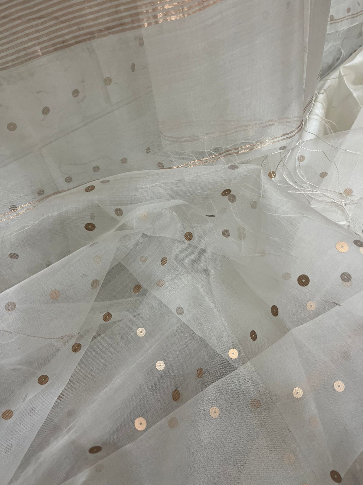 White with zari border paithani sequins handwoven organza silk saree