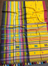 Yellow with multi colour bhujodi design in fulia cotton handloom saree