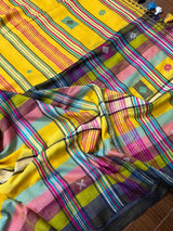 Yellow with multi colour bhujodi design in fulia cotton handloom saree