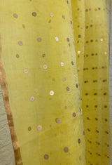 Yellow with zari border paithani sequins handwoven organza silk saree - Tamal Boutique