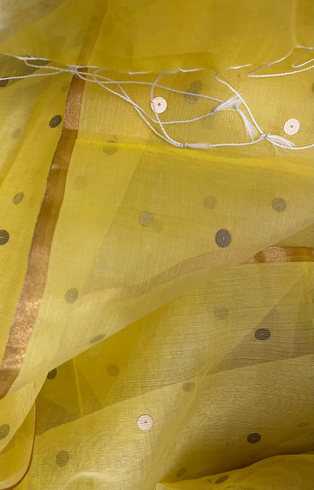 Yellow with zari border paithani sequins handwoven organza silk saree - Tamal Boutique