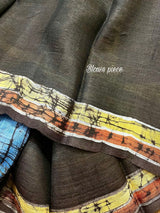 Black checks bird design hand batik in katan silk saree