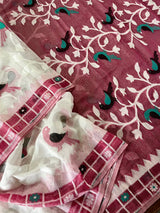 White with onion pink bird motifs soft handloom dhakai jamdani saree