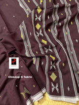 Chocolate colour diamond pallu cotton handwoven jamdani saree - Tamal Boutique