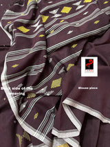 Chocolate colour diamond pallu cotton handwoven jamdani saree - Tamal Boutique