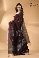 dark-chocolate-pure-linen-handloom-banarasi-saree right