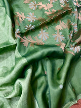 Green silk linen handwoven jamdani saree