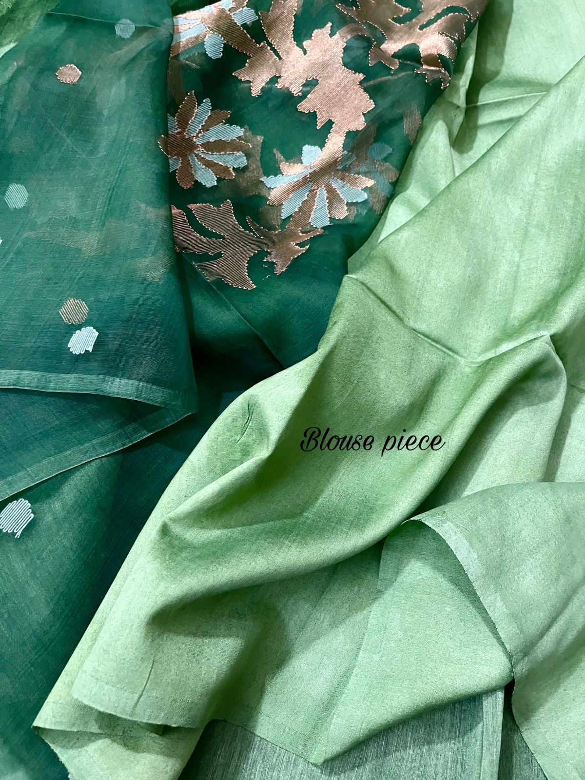 Green silk linen handwoven jamdani saree