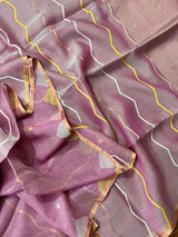 Periwinkle with zari border half & half silk linen handwoven jamdani saree