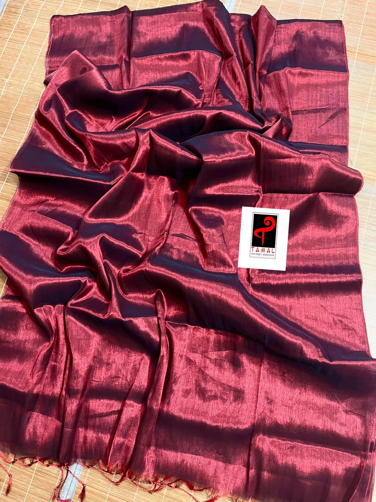 Maroon tissue handloom saree with blouse piece