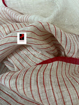Offwhite with red border swimming fish pallu zari linen handwoven jamdani saree with blouse piece