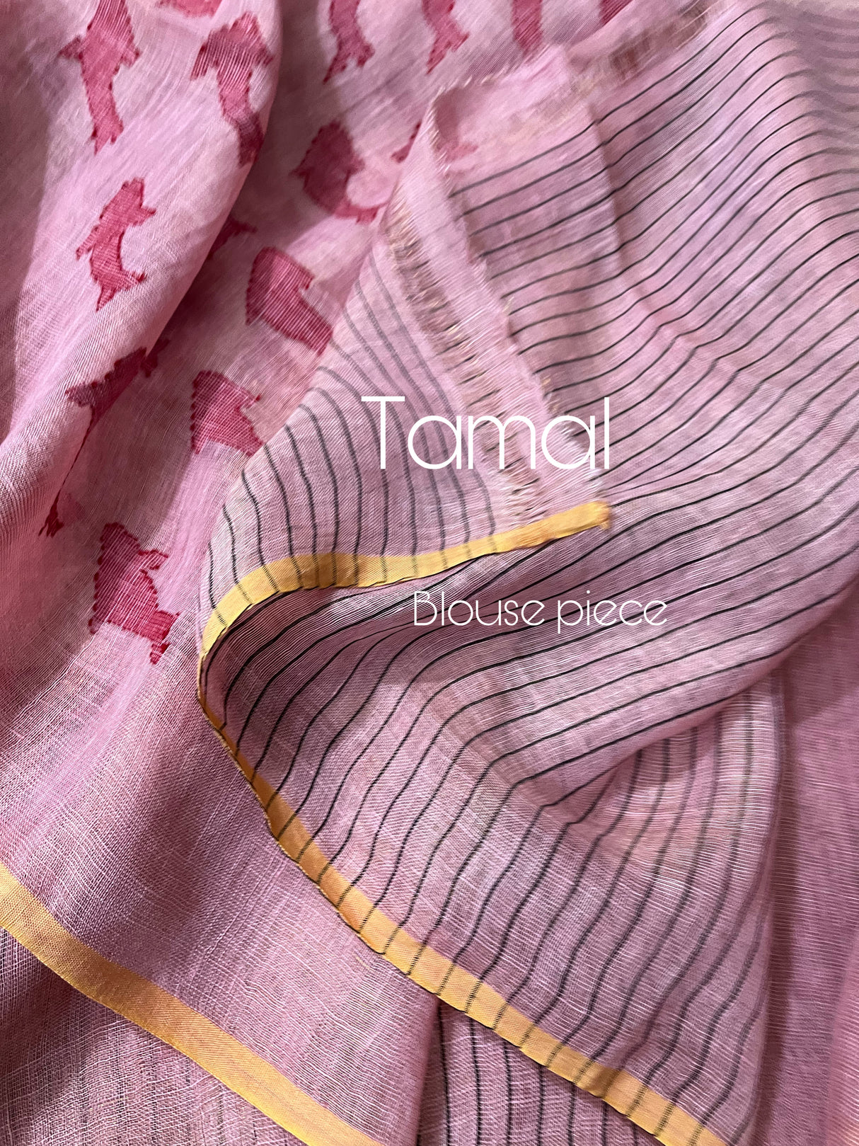 Pink with yellow circle fish pallu handwoven jamdani in linen saree