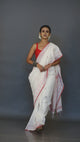 White With Red Border Net Pallu Handwoven Jamdani Saree