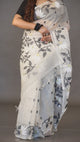 Offwhite with black & white floral muslin silk handwoven jamdani saree