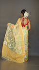 Yellow With Multi Colour Allover Floral Muslin Silk Handwoven Jamdani Saree