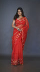 Red with golden border organza silk traditonal handwoven jamdani saree