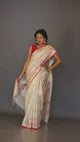 Light beige with red colour traditional tussar silk handwoven dhakai jamdani saree