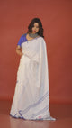 Offwhite with Blue temple border & Pink diamond cotton saree handwoven jamdani saree